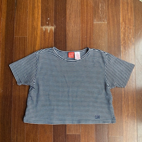 Vintage | Liz & Co. Cropped Striped Tee - Picture 1 of 6
